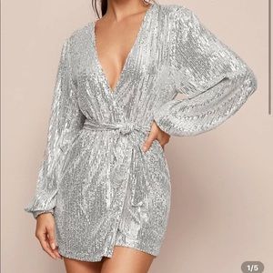 Plunge Neck Sequins Wrap dress